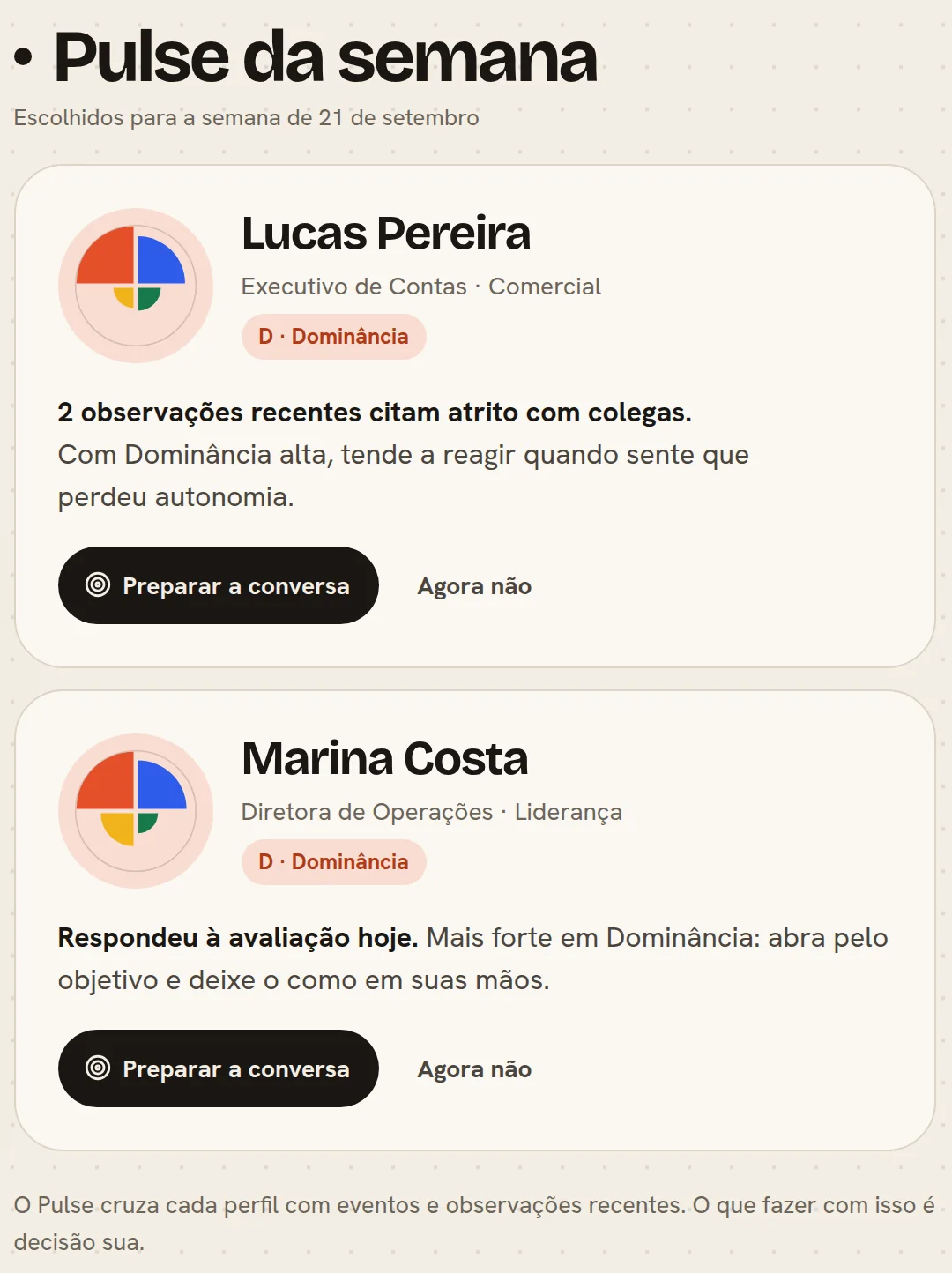 Tela Hoje: o Pulse da semana, com duas pessoas e o motivo de cada uma.