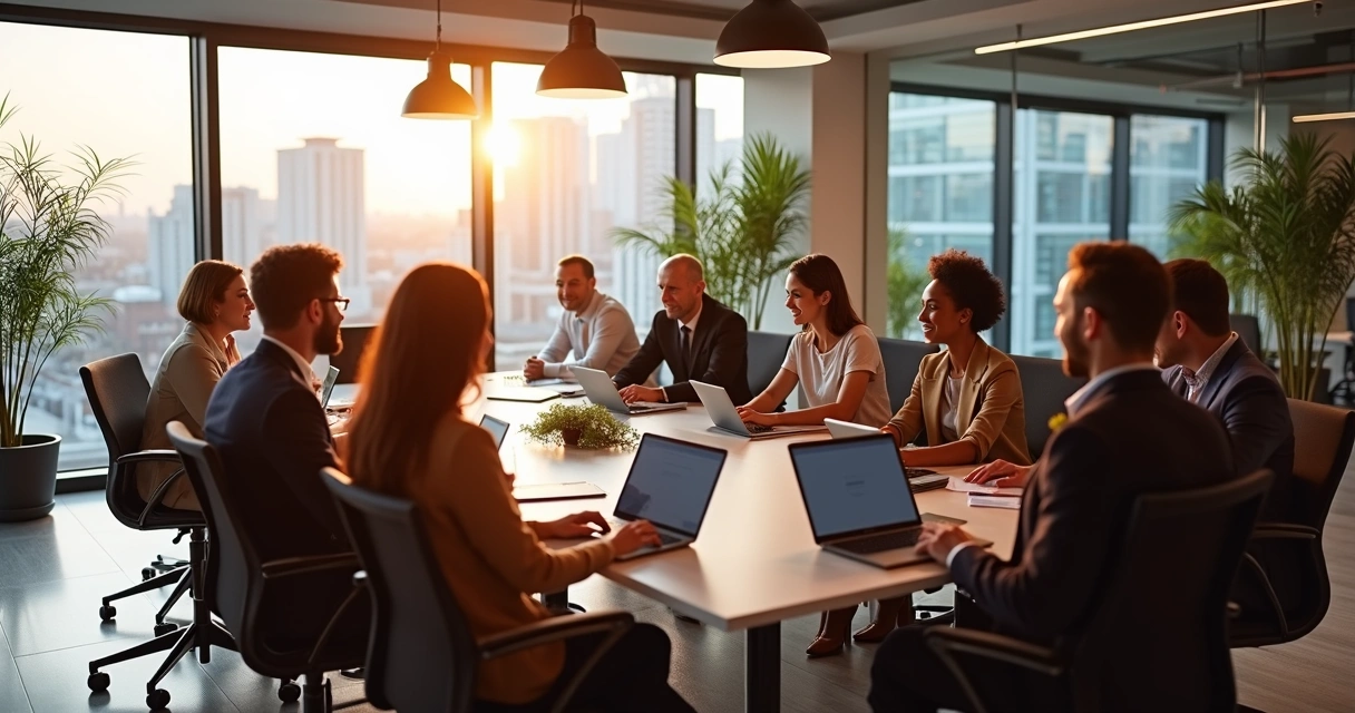 Equipe de profissionais reunida em volta de mesa discutindo estratégias de employer branding no ambiente corporativo
