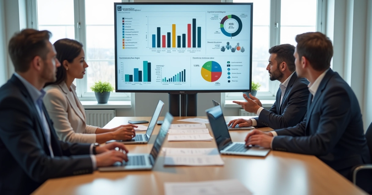 Gestores de RH analisando gráficos de perfis comportamentais em reunião moderna