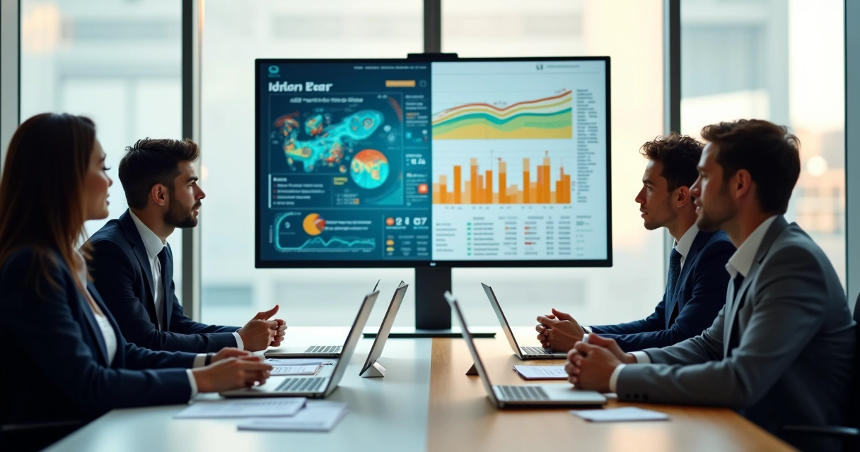 Comparação visual entre software de RH e consultores em reunião de negócios
